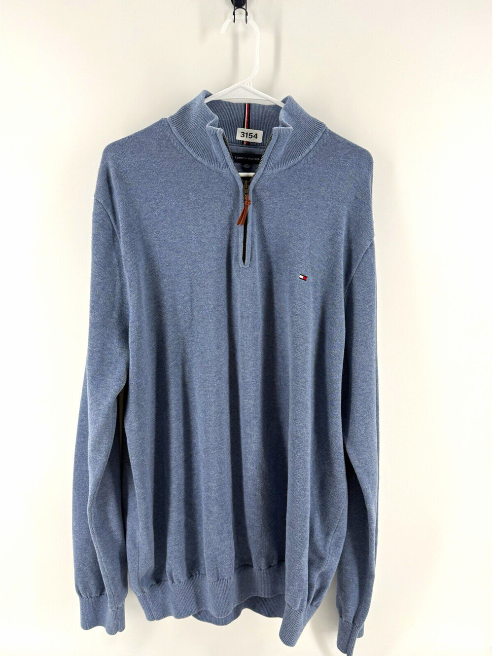 Tommy Hilfiger Mens 2XL Blue Mock Neck 1/4 Zip Cotton Knit Logo Sweater